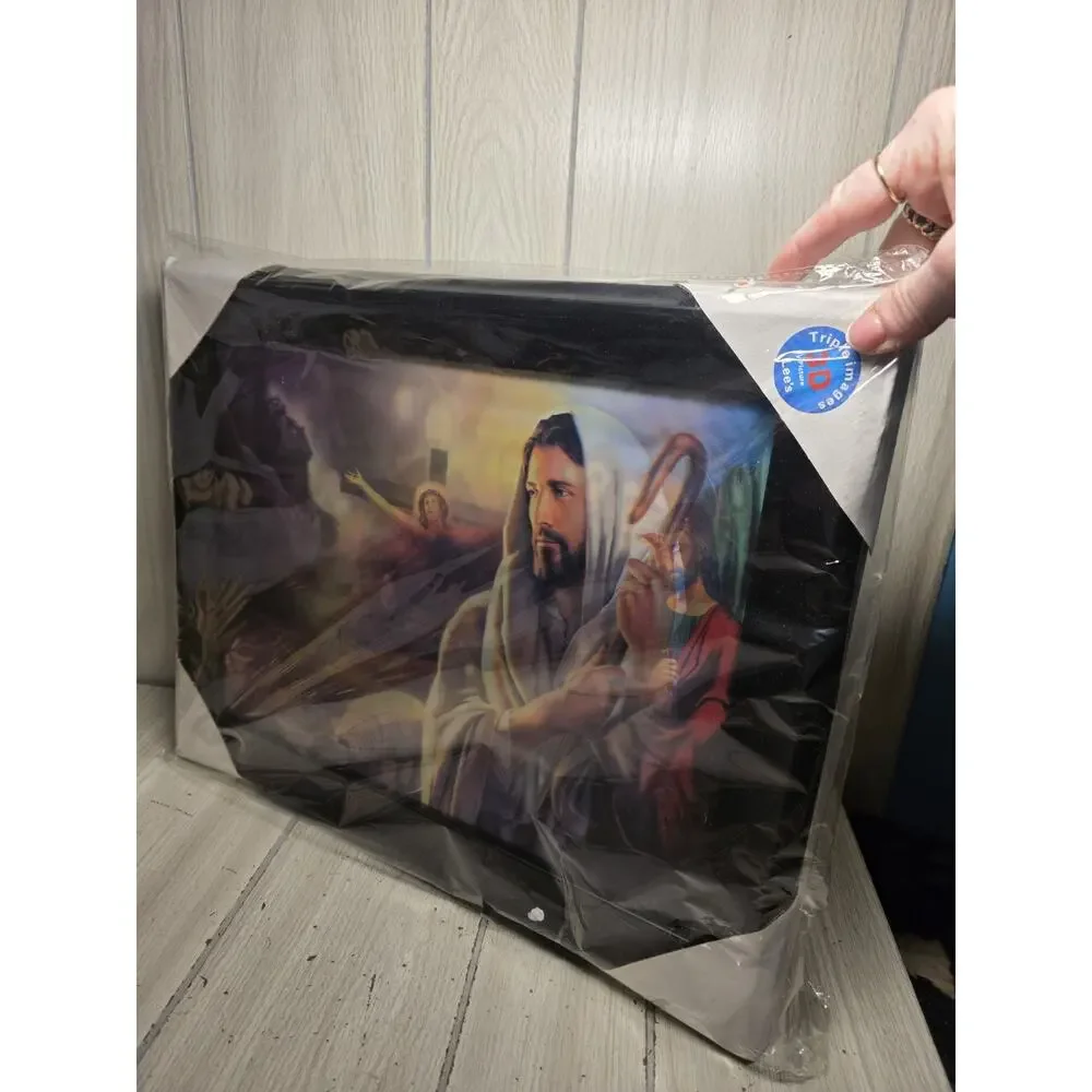 Vtg Lenticular The Last Supper Jesus On The Cross 3D Picture 18x15 Triple Image